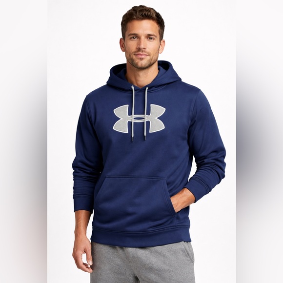 Under Armour Navy Blue Hoodie Pullover Logo XL Loose Fit - Picture 2 of 9